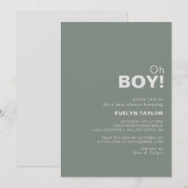 Minimalistische formale Green Oh Boy Baby Dusche Einladung