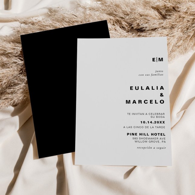 Minimalistische formale Schwarze Boda Hochzeit Einladung (Von Creator hochgeladen)