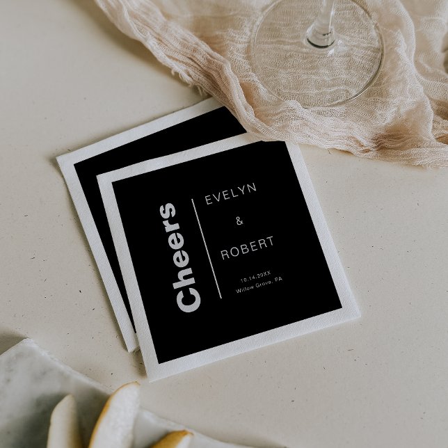 Minimalistische formelle Black Wedding Cheers Serviette (Von Creator hochgeladen)