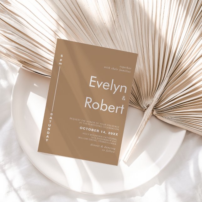 Minimalistische formelle Braun-Hochzeit Einladung (Von Creator hochgeladen)