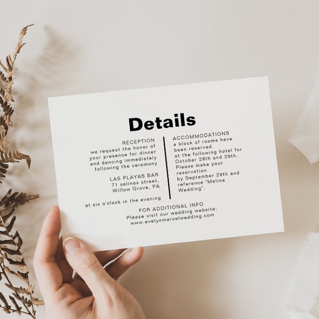 Minimalistische formelle Hochzeitdetails Begleitkarte (Von Creator hochgeladen)