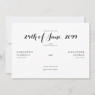 Minimalistische formelle schwarze und weiße zeitlo save the date