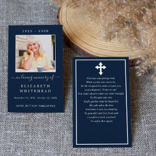 Minimalistische Foto Beerdigung Gebet Navy Card
