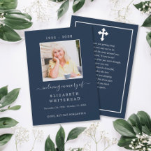 Minimalistische Foto Beerdigung Gebet Navy Card