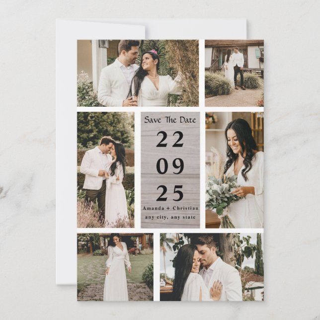 Minimalistische Foto-Collage Save the Date Hochzei Einladung (Vorderseite)