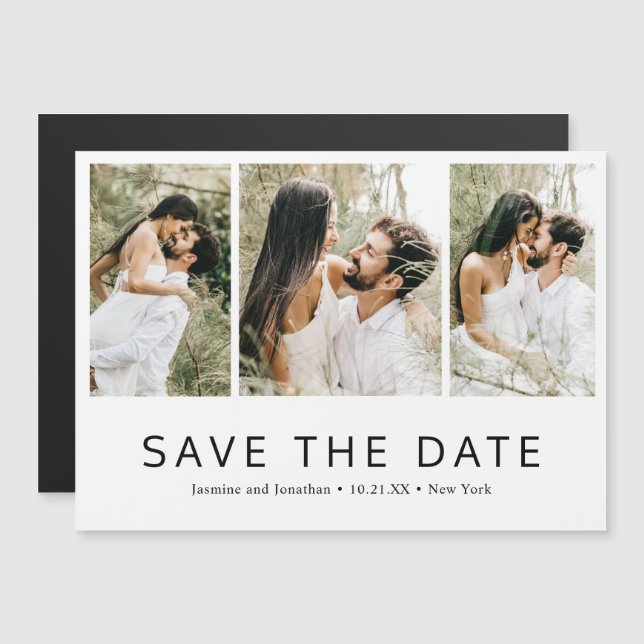 Minimalistische Foto-Collage Wedding speichern das Magneteinladung (Vorne/Hinten)