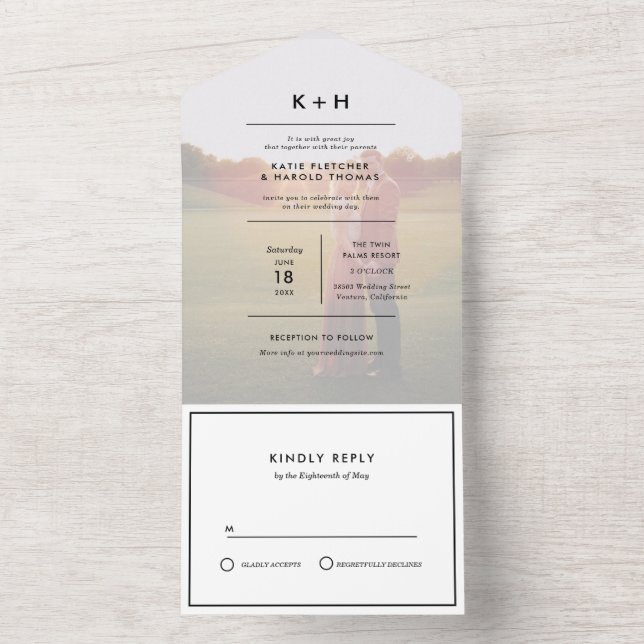 Minimalistische Foto-Hochzeit All In One Einladung (Innen Boden)