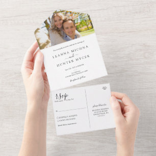 Minimalistische Foto-Hochzeit All In One Einladung