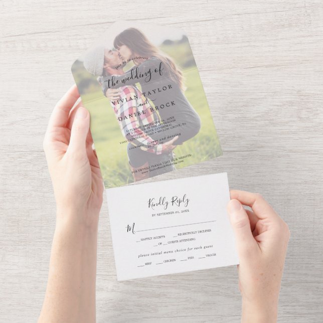 Minimalistische Foto-Hochzeit All In One Einladung (Abreißen)