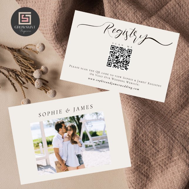 Minimalistische Foto-Hochzeitskarte und QR-Code Begleitkarte (Von Creator hochgeladen)