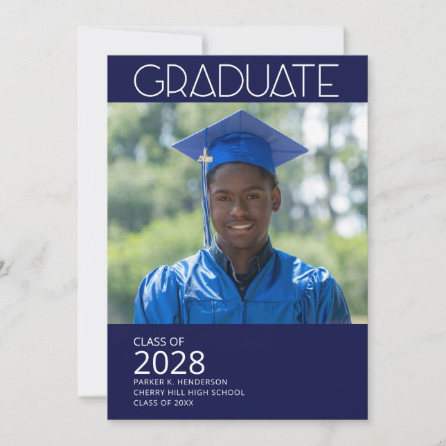 Minimalistische Foto Navy Blue Graduation Party Einladung (Vorderseite)