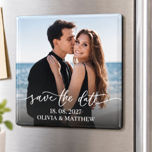 Minimalistische Foto-Overlay Schwarz-Weiß-Hochzeit Magnet