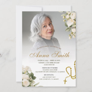 Minimalistische Foto-Rosen- und weiße Lilien-Traue Einladung
