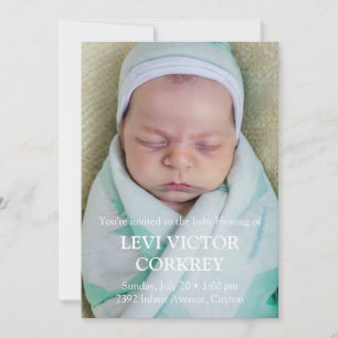 Minimalistische Foto + Weiße Text Babysegnung Einladung
