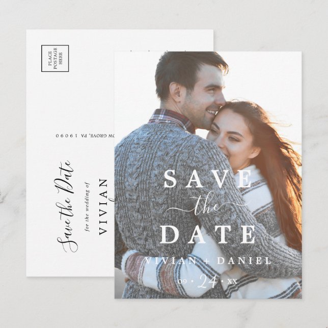Minimalistische Fotovorlage Save the Date Einladungspostkarte (Vorne/Hinten)