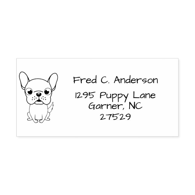 Minimalistische französische Bulldog-Rücksendeadre Gummistempel (Prägung)