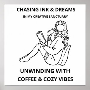 MINIMALISTISCHE FRAU, DIE LIESS UND KAFFEE-LINIENK POSTER