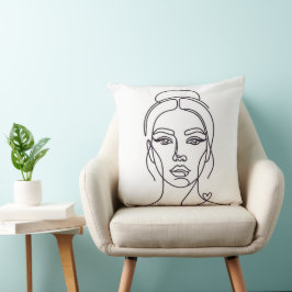 Minimalistische Frauen-Gesichtslinien-Kunst-Wurfki Kissen