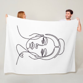 Minimalistische Frauen-Gesichtslinienkunst-Flanell Fleecedecke
