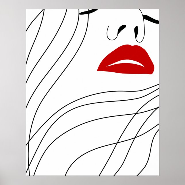 Minimalistische Frauen mit roter Lippe Kunst Poster (Vorne)