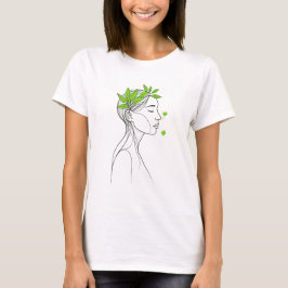 Minimalistische Frauenlinienkunst mit grünen Blätt T-Shirt