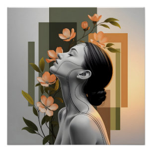 Minimalistische Frauenprofil mit botanischer Elega Poster