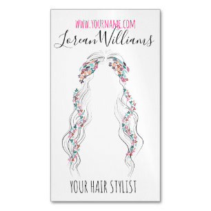 Minimalistische Friseurbride Wavy Haar Chic Blüte Magnetische Visitenkarte