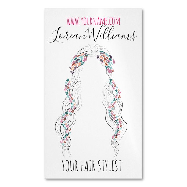 Minimalistische Friseurbride Wavy Haar Chic Blüte Magnetische Visitenkarte (Vorderseite Vertikal)