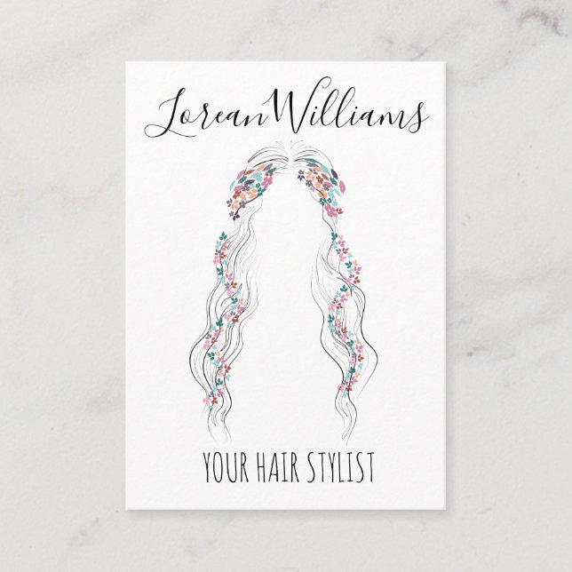 Minimalistische Friseurbride Wavy Haar Chic Blüte Visitenkarte (Vorderseite)