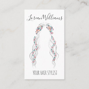 Minimalistische Friseurin Bride Wavy Hair Floral Q Visitenkarte