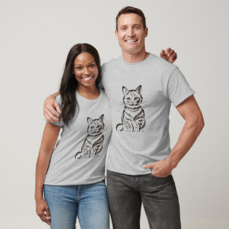 Minimalistische fröhliche Katze einfache Linienkun T-Shirt
