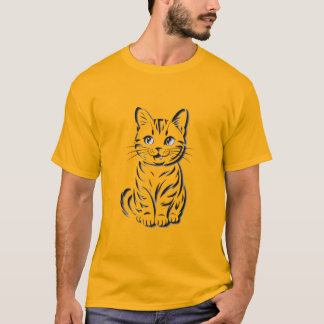 Minimalistische fröhliche Katze einfache Linienkun T-Shirt