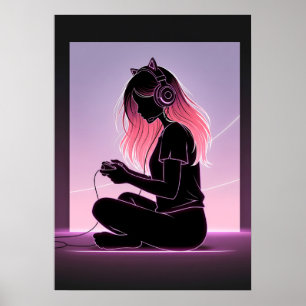 Minimalistische Gamer-Girl-Silhouetten-Kunst Poster