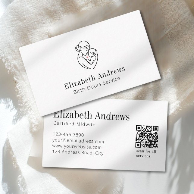 Minimalistische Geburtsdoula-Logo-Schwangerschaft  Visitenkarte (Minimalist Birth Doula Logo–Pregnancy & Maternity White Business Card.)