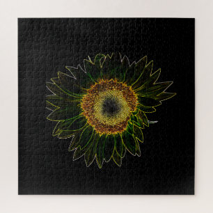 Minimalistische gelbe Neon-Sonnenblumen-Blumenkuns