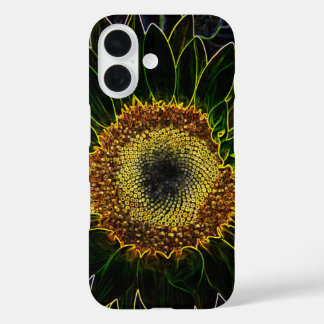 Minimalistische gelbe Neon-Sonnenblumen-Blumenkuns iPhone 16 Hülle