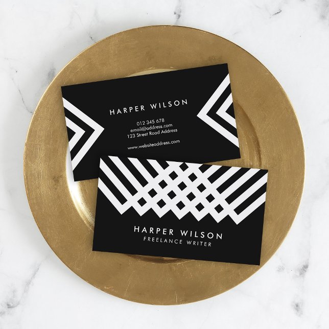 Minimalistische Geometrie in Schwarz und Weiß Visitenkarte (Von Creator hochgeladen)