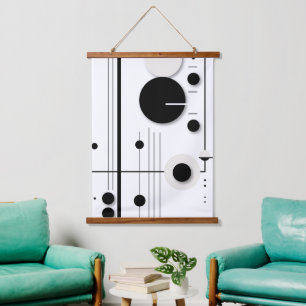 Minimalistische geometrische Rundkreissymfonie Wandteppich Mit Holzrahmen