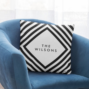 Minimalistische geometrische schwarze Namenslinien Kissen