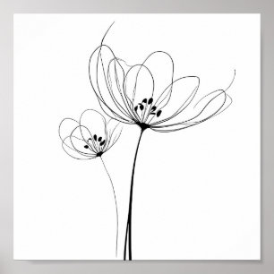 Minimalistische gezeichnete Blumen Poster