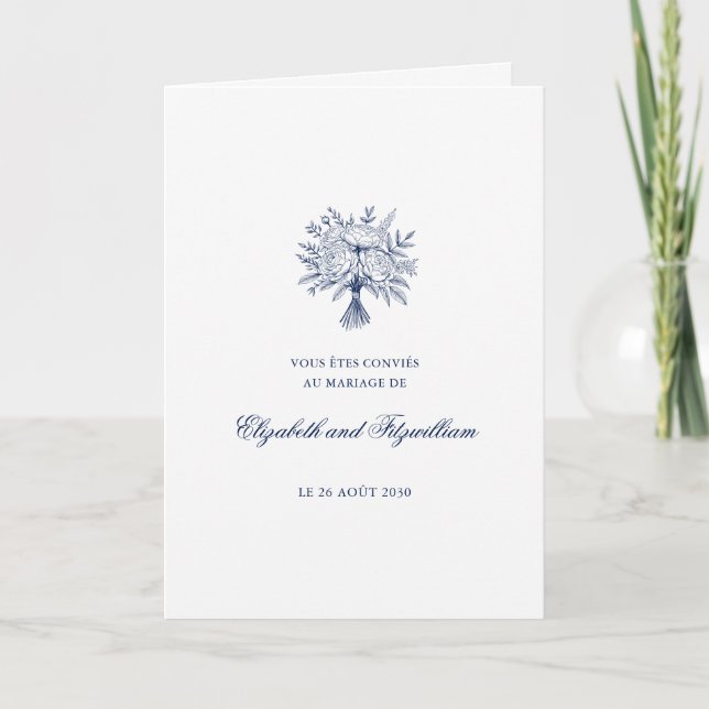 Minimalistische gezeichnete Bridal Bouquet Hochzei Einladung (Vorderseite)