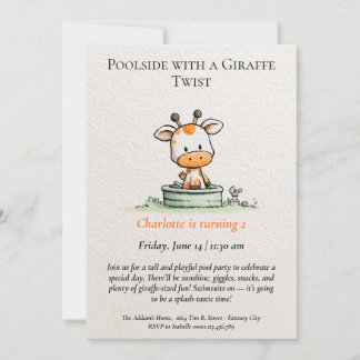 Minimalistische Giraffe Pool-Party Einladung
