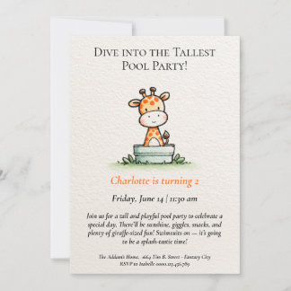 Minimalistische Giraffe Pool-Party Einladung