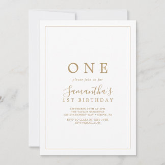 Minimalistische Gold First Birday Party Einladung