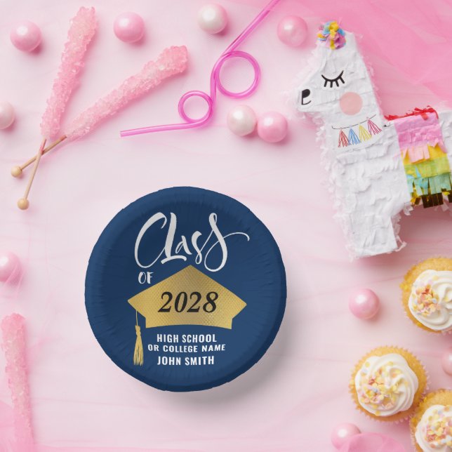 Minimalistische Gold Grad Cap Stilvolle Graduierun Pappteller (Party)