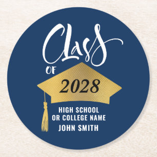 Minimalistische Gold Grad Cap Stilvolle Graduierun Runder Pappuntersetzer
