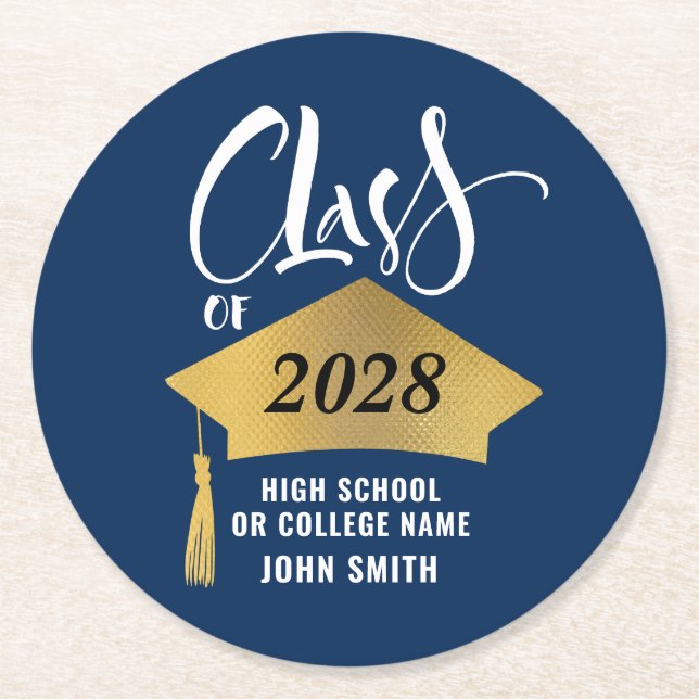 Minimalistische Gold Grad Cap Stilvolle Graduierun Runder Pappuntersetzer (Vorderseite)