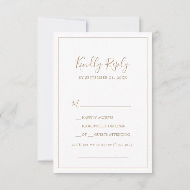 Minimalistische Gold Song Request RSVP Card (Vorderseite)