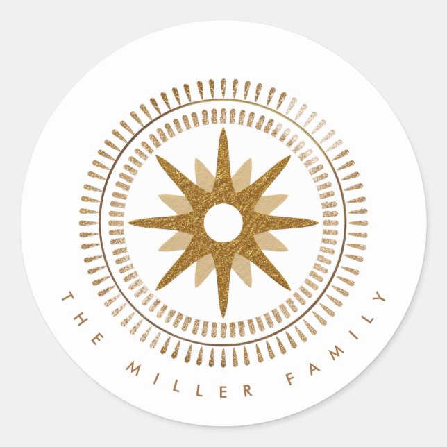 Minimalistische Gold Sternexplosion Medallion Fami Runder Aufkleber (Vorderseite)
