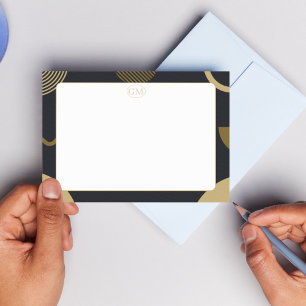 Minimalistische Gold- und Schwarzrand-Monogramm-No Mitteilungskarte
